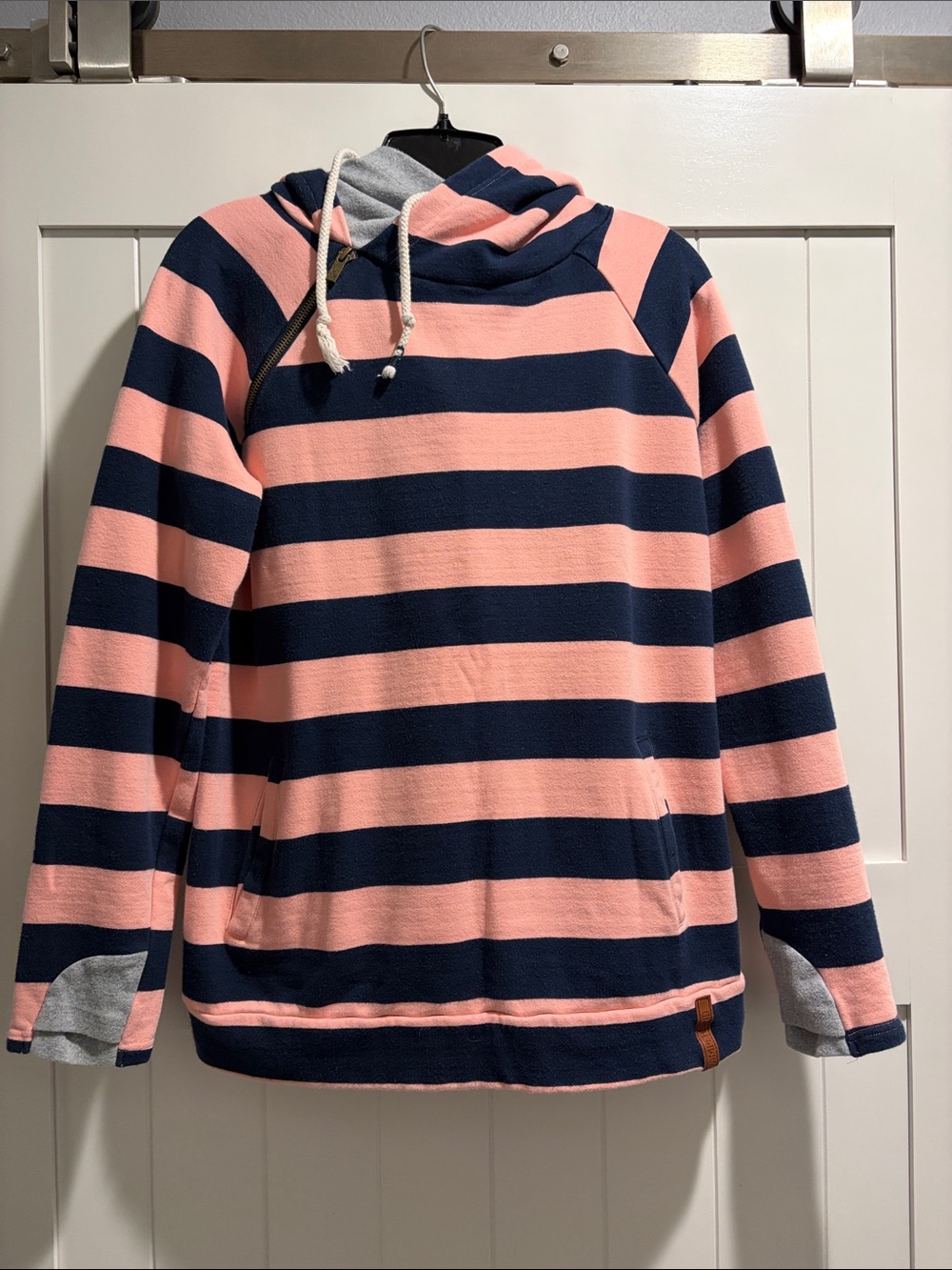 AMPERSAND AVE Pink & Navy Striped Hooded Pullover